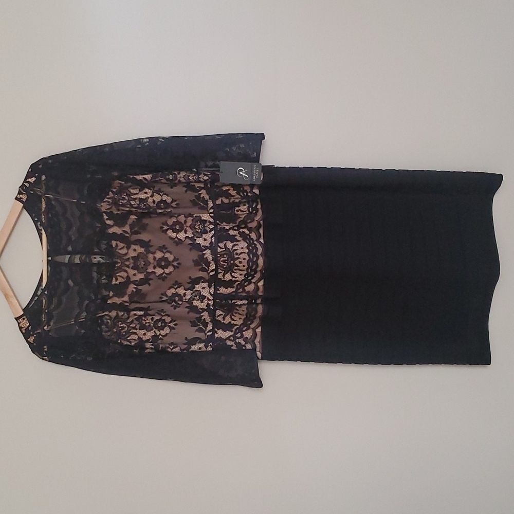 NWT Adrianna Papell Black Lace Sheath Dress 12